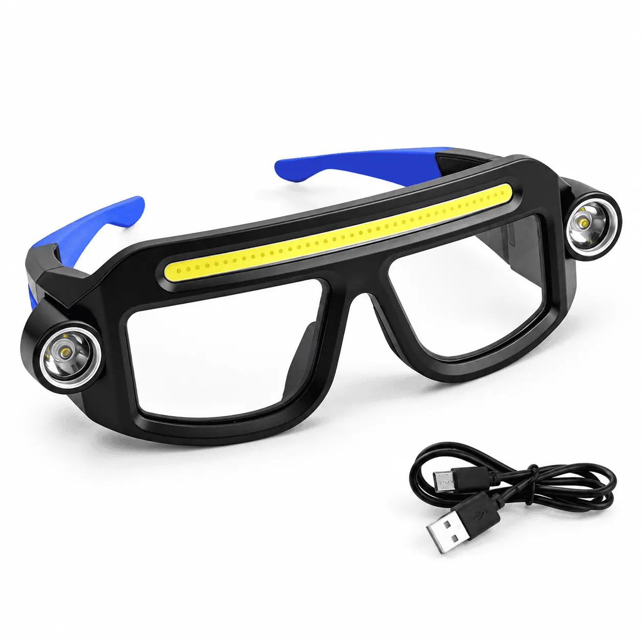 LED Safety Glasses with Lights, 5-Mode USB Rechargeable Headlamp Glasses, Hands-Free Work Flashlight for Repairs, Hiking & Camping