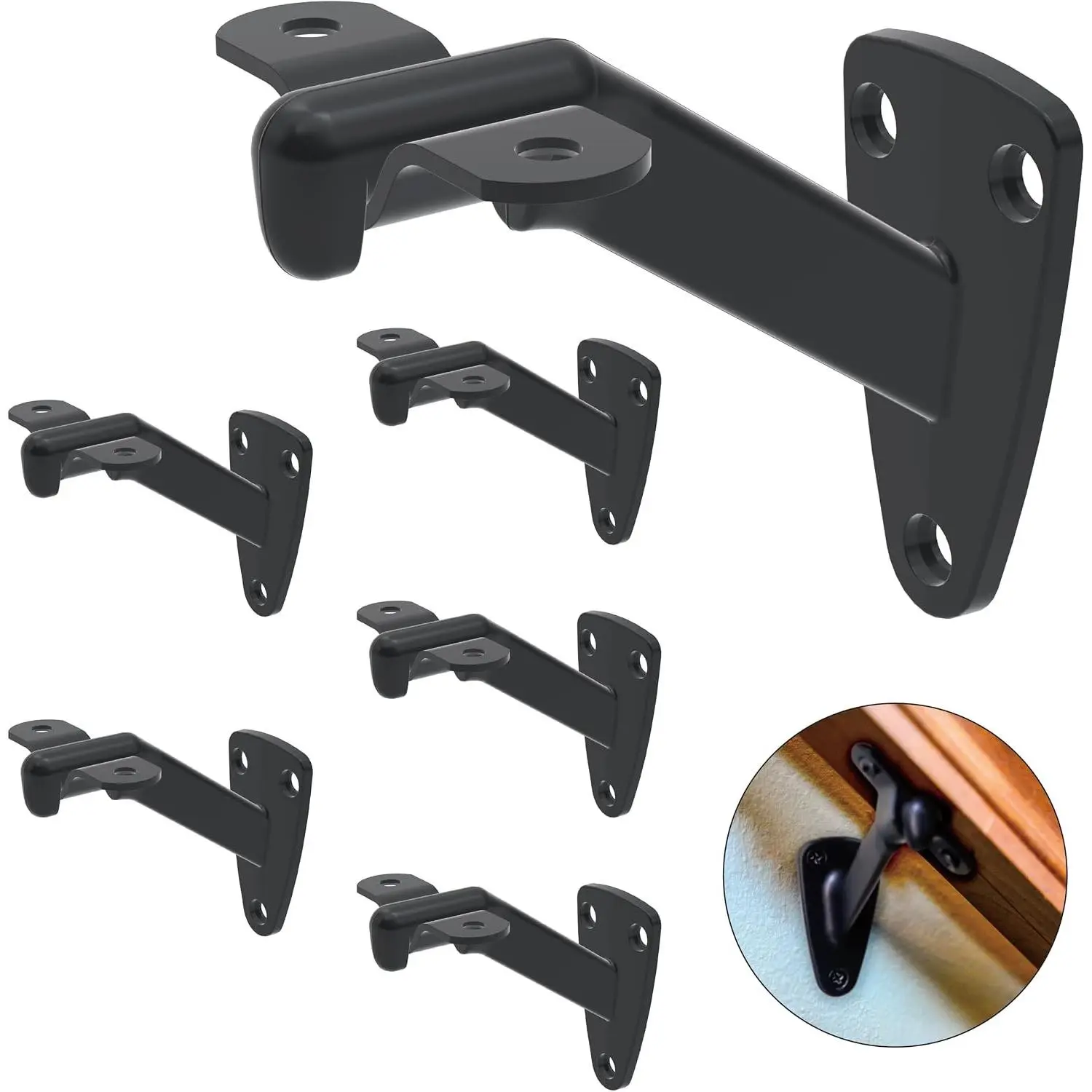 6 Pcs Heavy Duty Black Handrail Brackets - 3 Inch Stair Railing Brackets for Indoor & Outdoor Stairs, Banister Brackets for Stairways, Sturdy Handrail Support