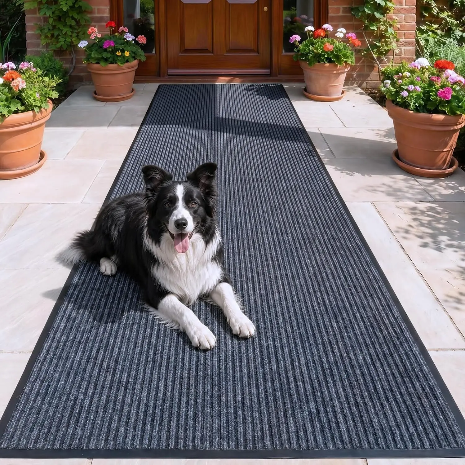 Long Door Mat 3 x 16 ft Heavy Duty Commercial Floor Mats Indoor Outdoor Entrance Carpet Hallway Runner Absorbent Dirt Trapper with Non-Slip PVC Backing for  Garage Patio Gray