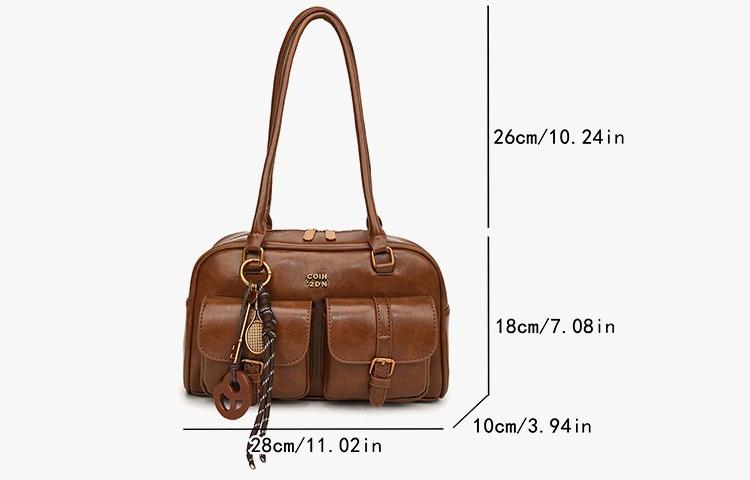 Women's Solid Color Shoulder Bag, Fashionable Large Capacity Shoulder Bag with Charm, Casual Versatile Commuting Bag for Daily Used