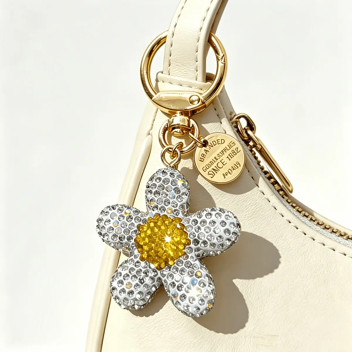 [Cute Flower Keychain] Bling Daisy Keychain | Rhinestone Flower Key Ring, Cute Bag Charm Car Pendant, Keychain Charms Fashion Accessory Gift for Women