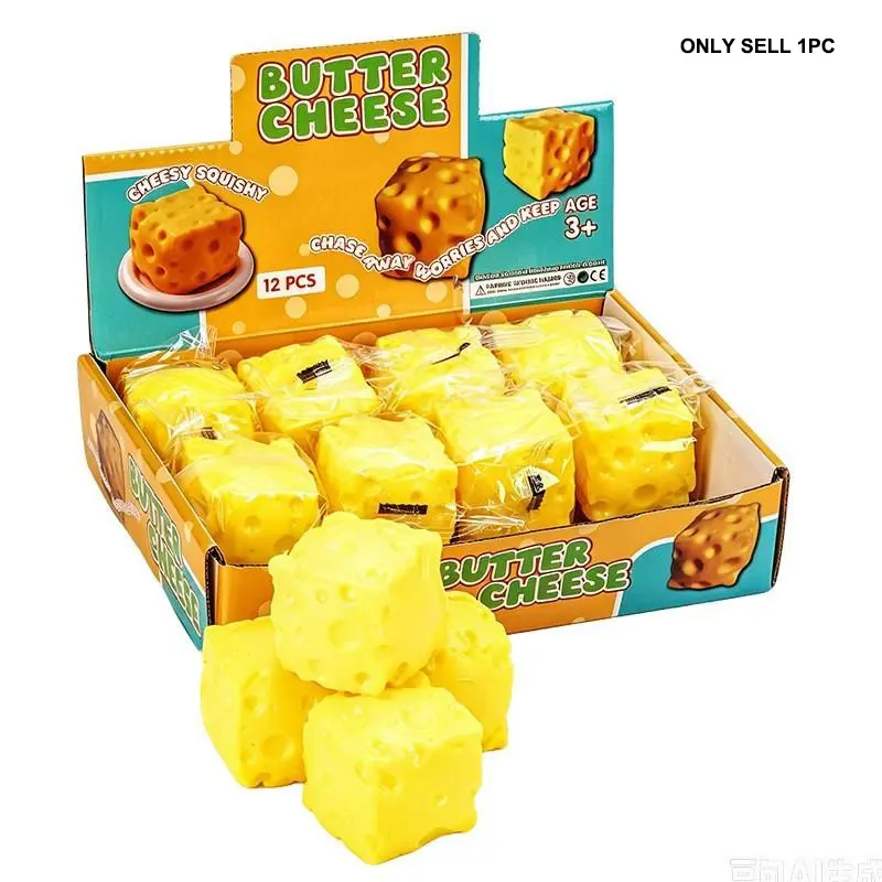 1Pc Realistic Square Cheese Block Squishy Toy Squishies Cheese, Cute Slow Rising Fake Food Butter Squeeze Ball, ASMR Sensory Fidget Relief Toy For Teens Adults 12+, Aesthetic Desk Decor Anxiety Reducer, Office Worker Tension Relaxation Fun Gag Gift