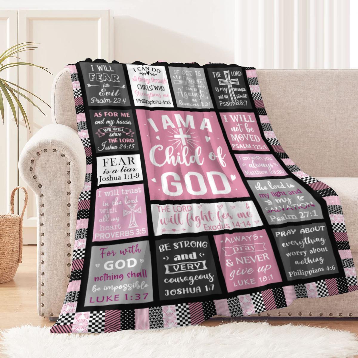 Bible Scripture Printed Blanket, Inspirational Quotes Printed Envelope Blanket, Jesus God Gift Blanket, Multi-Purpose Blanket, Slogan Print Blanket Soft Cozy Leisure Warm Bed Blanket for Couch & Bedroom, Flannel & Fleece Throw Blankets Gifts from Christia