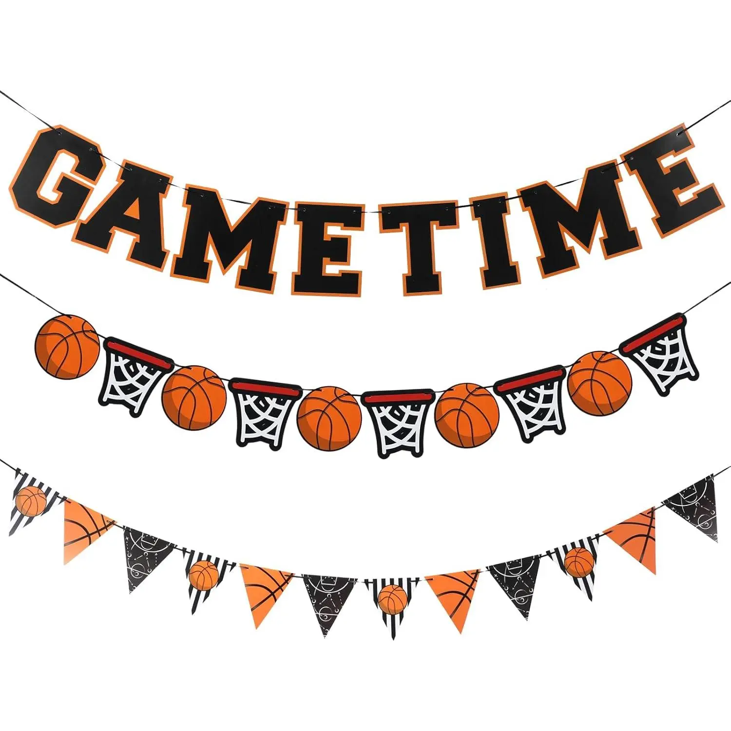 Basketball Party Decorations, 3 count 8 Ft Pre-strung Basketball Banner for Birthday Party, No DIY Basketball Decor  Themed Party Paper Garland Basketball Birthday  Fantasy Party Decorations