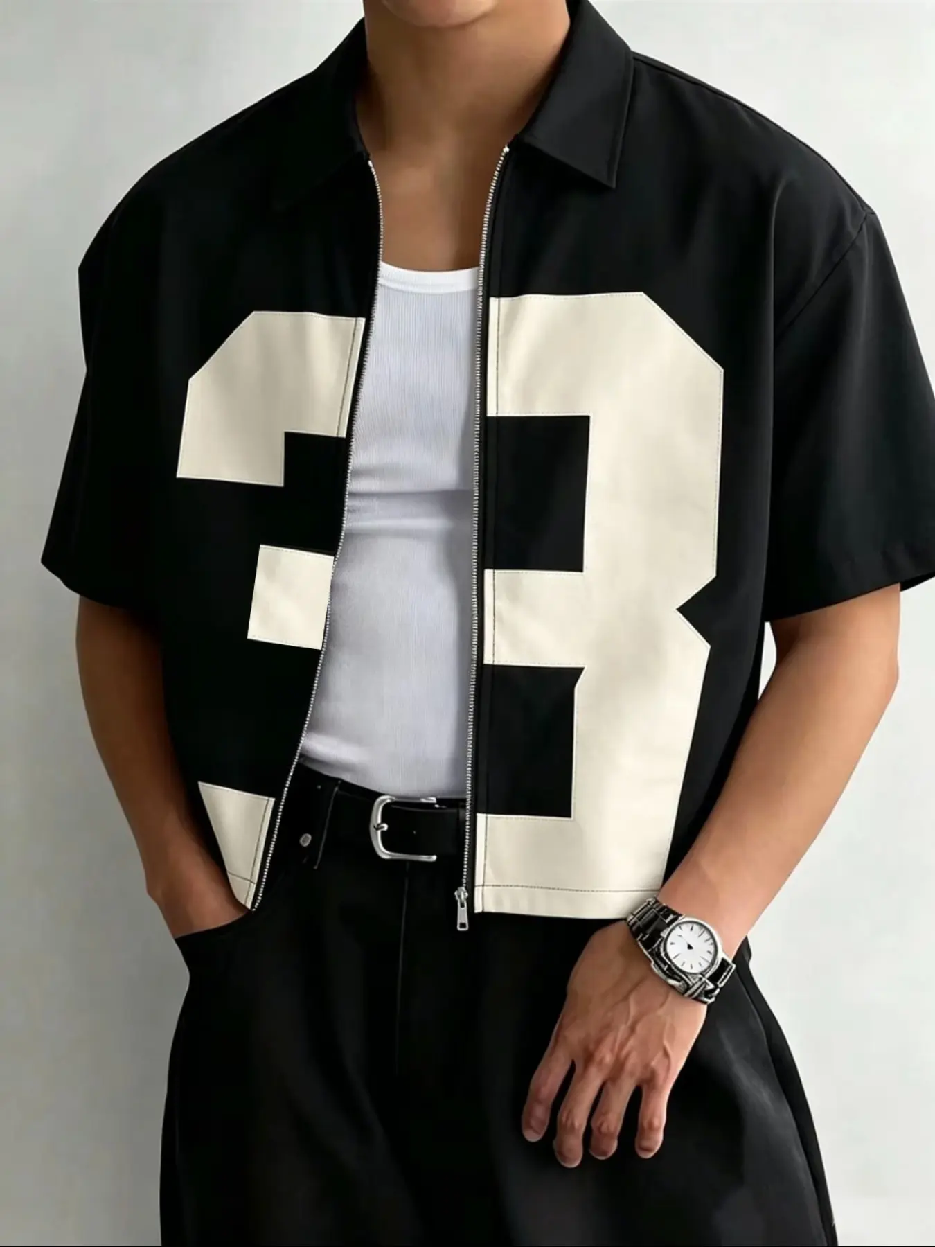 Men's Fashion Short Sleeve Shirt, Oversized Loose Fit, Zipper Front, Streetwear Style, Casual Daily Wear, Gift for Boyfriend