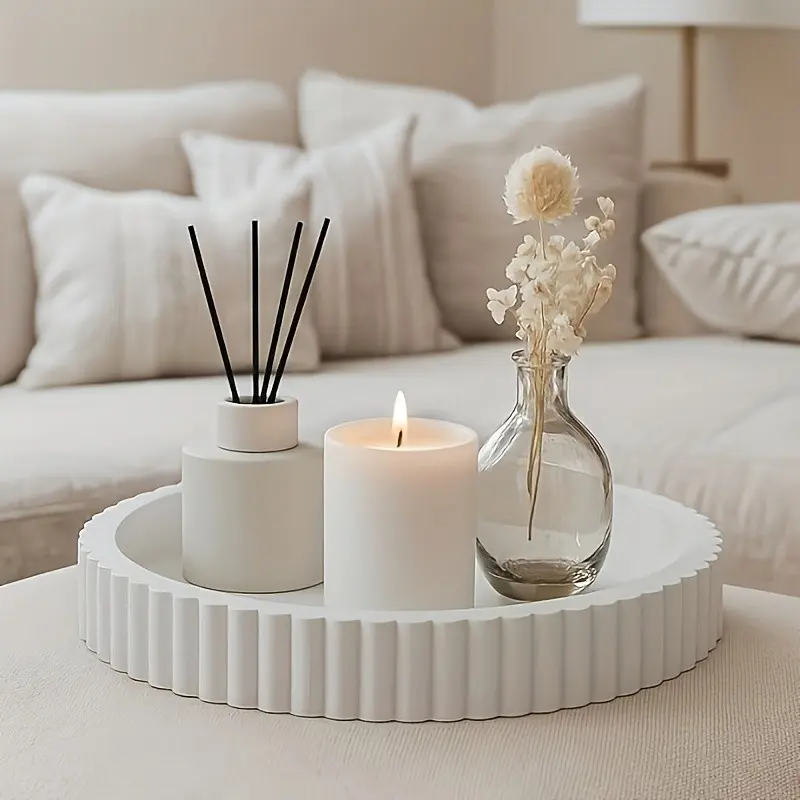 Modern Silicone Round Tray, Minimalist Art Centerpiece for Elegant Coffee Table and Coffee Bar Decor, Home Decoration and Perfume Display