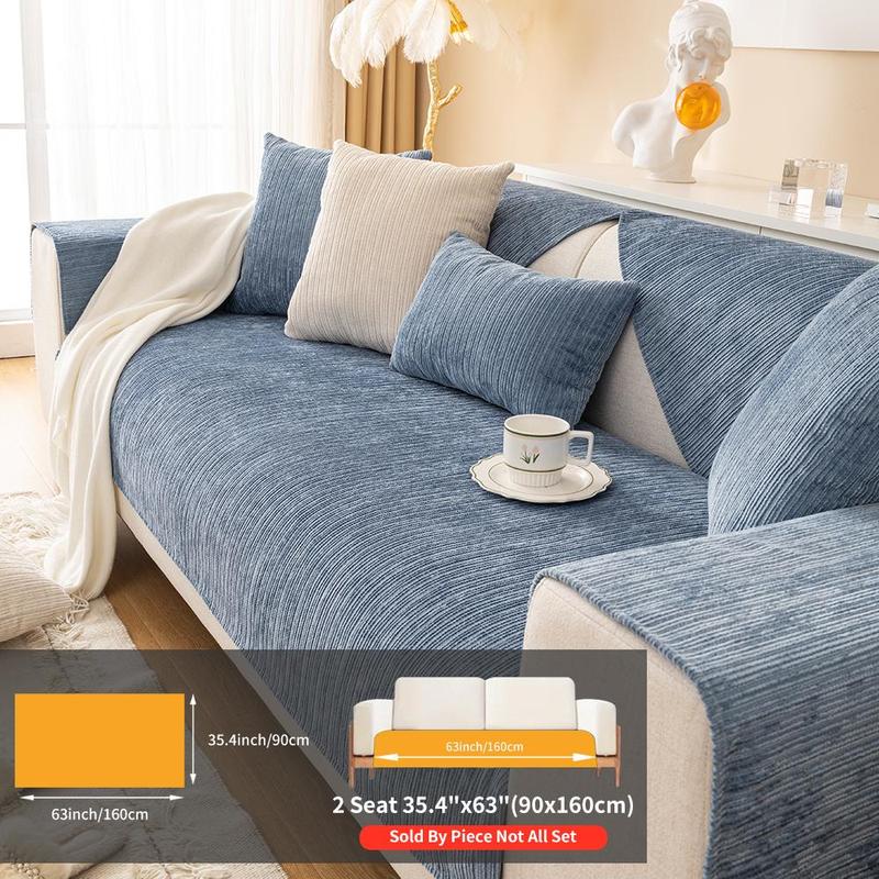 Solid Color Jacquard Chenille Sofa Cover, Jacquard Couch Covers, Non-Slip Sofa Slipcover Protector for Home & Living Room, Fits 1- to 4-Seat Sofas, Sofa Couch Cover