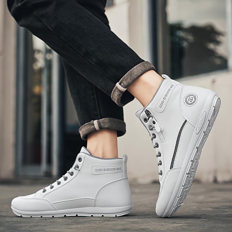 Men's High-Top Shoes Comfortable Durable Fashionable with Side Zippers Rubber Soles for Sports Running Trendy Walking Sneaker Closed Trainer Athletic Footwear