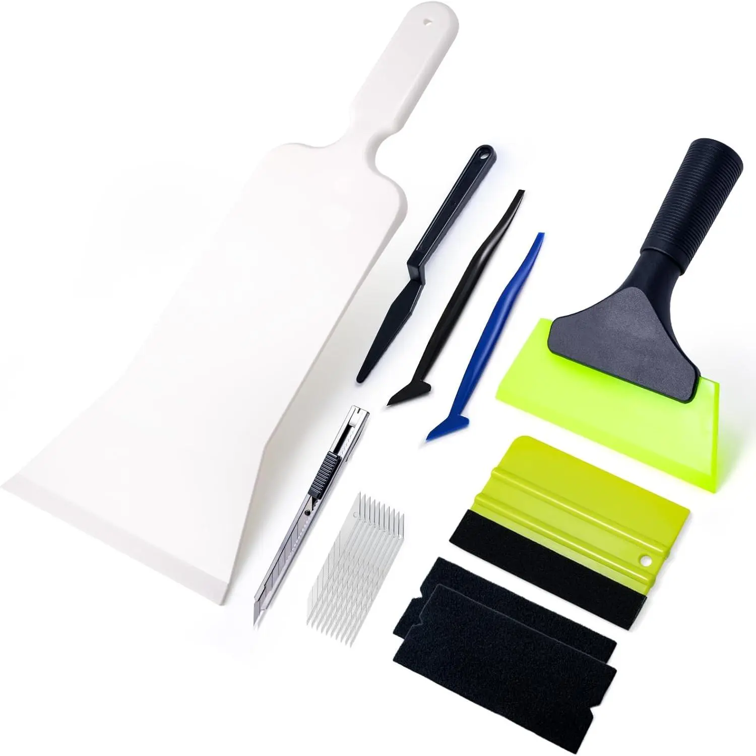 Bulldozer Squeegee Window Tint Kit, Car Squeegee for Windshields, Back Window, Felt Squeegee & 2 Felt Tape, Utility Knife & 10PCS Blades, 2 Micro Squeegee & Corner Squeegee Vinyl Wrap Tools