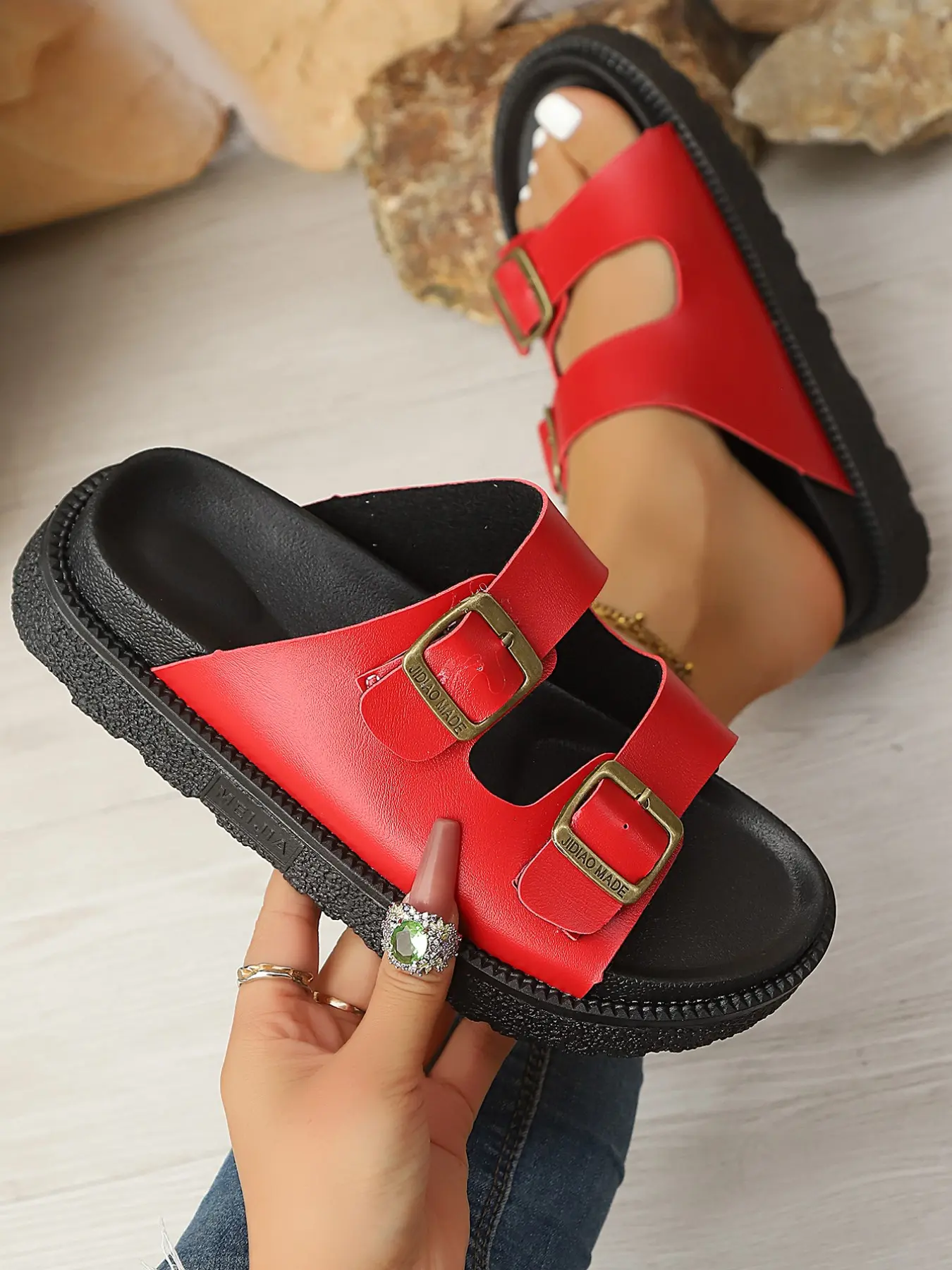 Thick Sole Couple Sandals, Vintage Casual Fashion Style, Adjustable Metal Buckle, Comfortable Women's Shoes, Beach Sandals for Summer Outdoors, Fashionable Slide Sandals