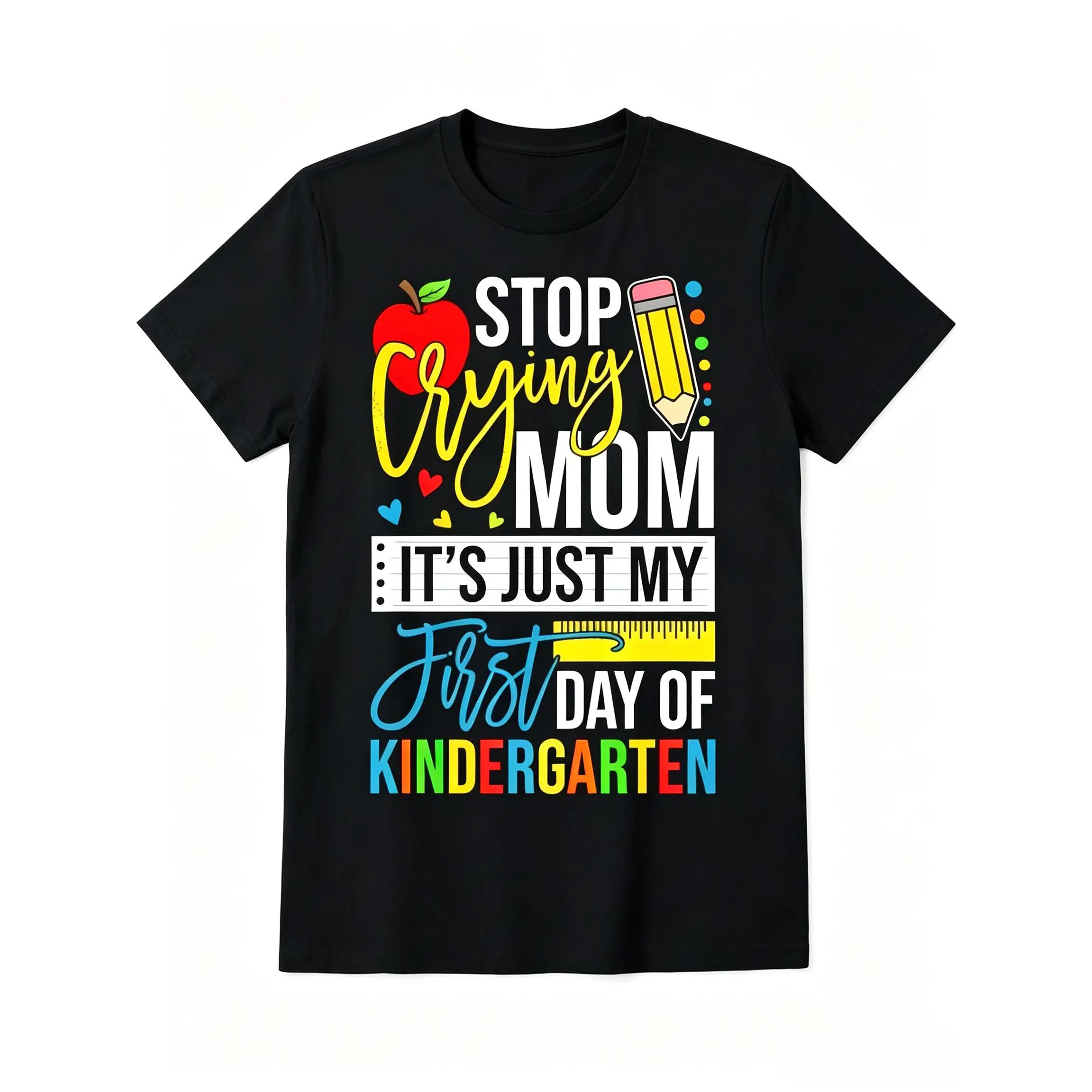 Kids Unisex Cotton Short-Sleeve T-Shirt - Soft, Breathable Black Casual Wear with Colorful School Graphic, Back to School Haul First Day of Kindergarten Gift for Boys Clothing, Girls Clothing