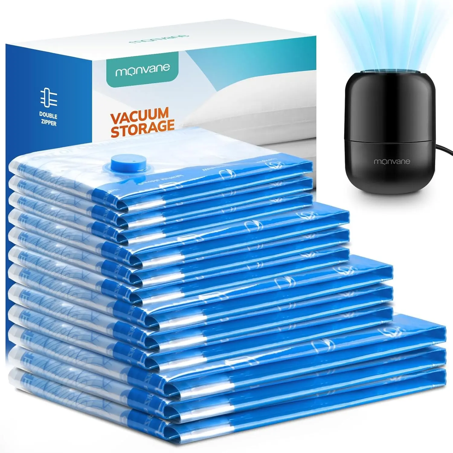 Vacuum Storage Bag with Electric Pump, 12 Pack Space Saver Bag Combo for Clothing, Travel, Vacuum Seal Bags(3 Jumbo, 3 Large, 3 Medium, 3 Small) Compression Packing BagsGift.