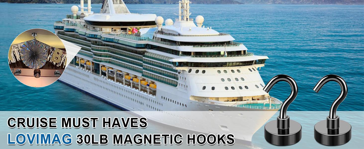 Magnetic Hooks12 Pack 30lbs+ Magnet Hook 2026 Cruise Cabin Ship Essentials Heavy Duty Strong Magnets Refrigerator Fridge Hanging for Classroom Beach Vacation Kitchen Grills (Black)