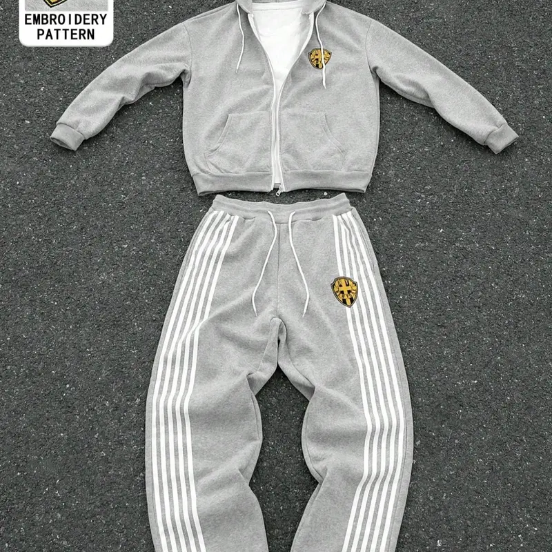 Men's Sportswear Set, Sporty Outfit, Athletic Clothing, Full Zip Hoodie & Drawstring Sweatpants, Fleece Lined, Casual Jogging, Fall Winter Long Sleeve Top, Winter outfits, Athletic Activewear Tracksuits