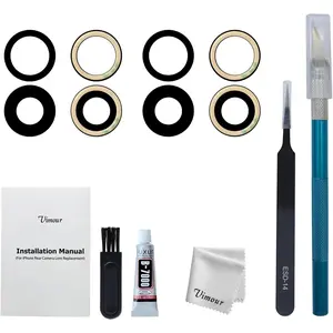 2 Packs Rear Camera Lens Glass Replacement Kits for iPhone 16 & 16 Plus Pre-Installed Adhesive with Installation Manual and Repair Tools