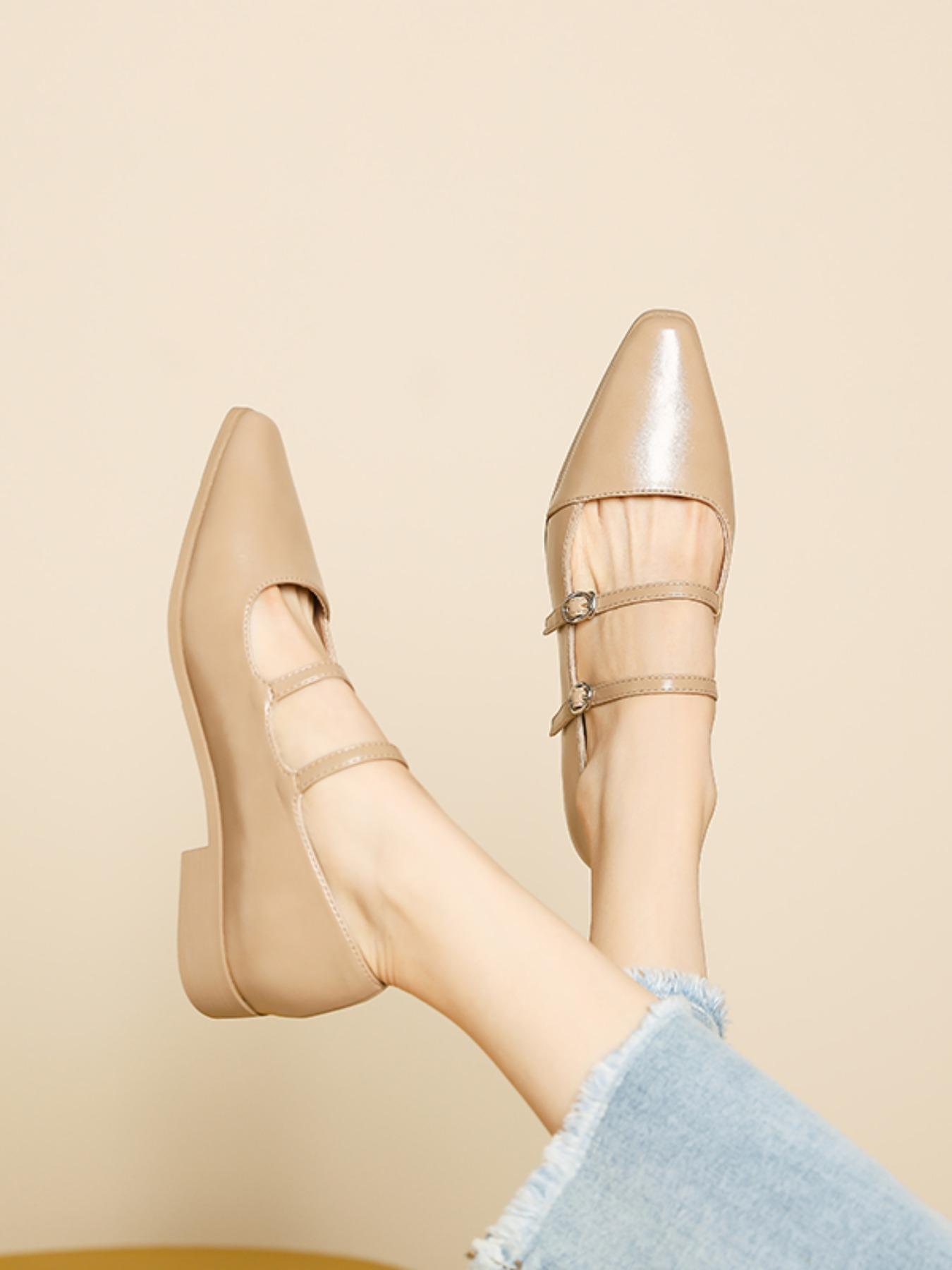 Retro English Style Mary Jane Shoes for Women, Square Toe Casual Buckle Flat Shoes for Commuting, PU Leather Trendy Footwear, Daily Wear Shoes