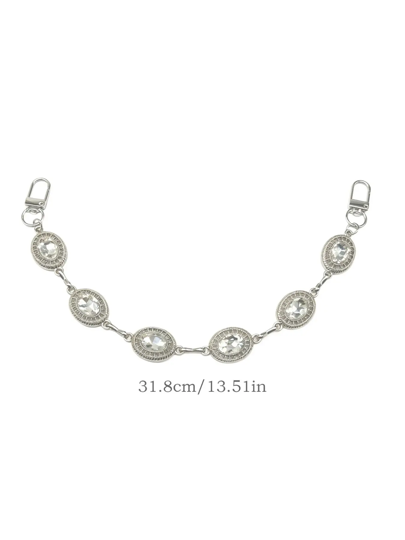 Vintage Silver Color Oval Zircon Metal Bag Chain, Detachable Lobster Clasp, French Luxury Style, Mini Bag Decorative Chain