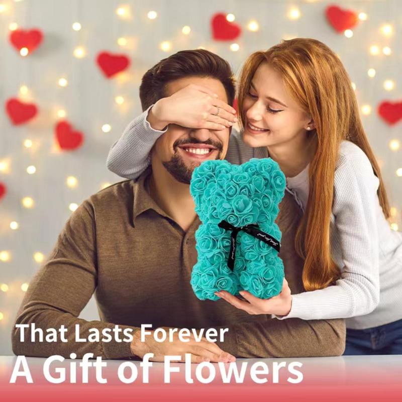 Rose Teddy Bear Design Ornament, 1 Count Artificial Rose Bear Gift, Home Decor for Living Room Bedroom Dining Room Wedding Party, Gift