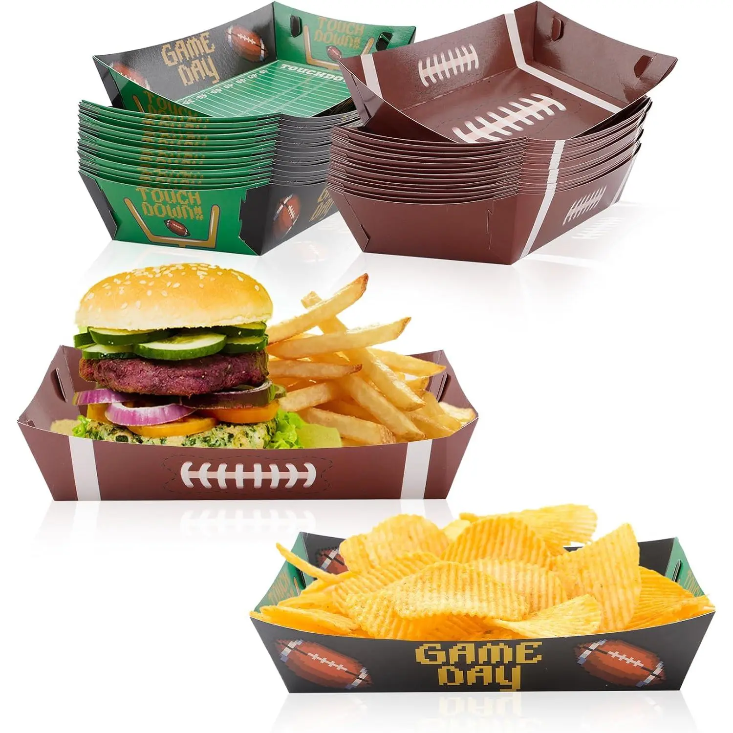 24-Pack Football Shape Disposable Nacho Trays - Rugby Game Day Party Favors, Paper Food Plates for Carnivals, Birthday Decor Supplies, Paper Trays