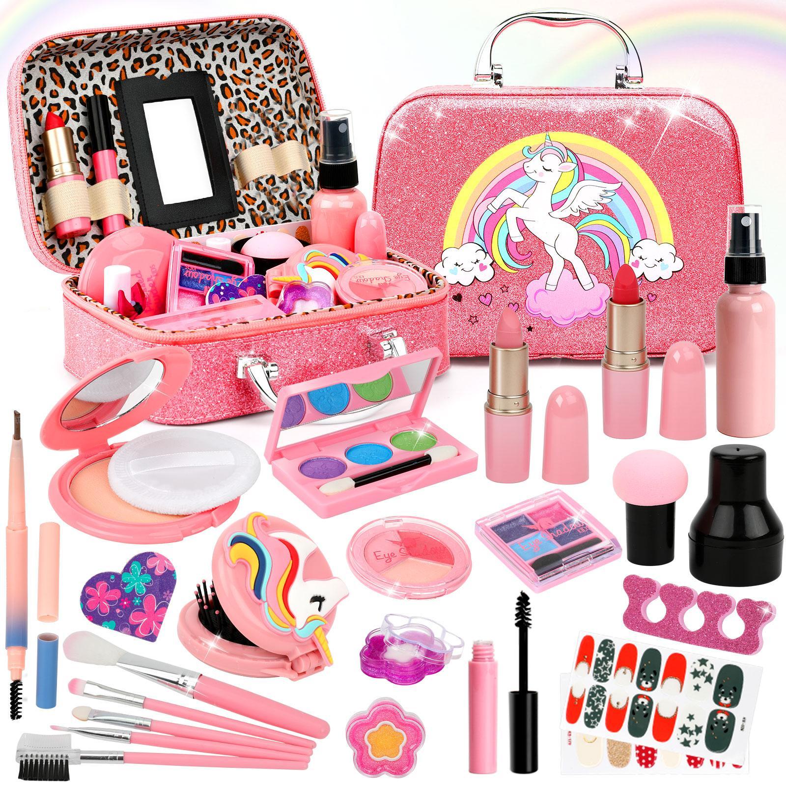 Colorful Makeup Set, Portable Role Play Toy with 23 Pieces Including Powder, Lipstick, Eyeshadow, Ideal Gift for Daughters, Kids Vanity