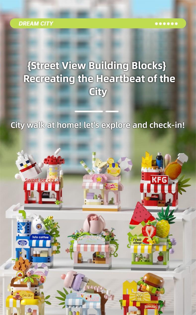 Compatible with Lego, Internet Celebrity Street Scene Commercial Street Building Blocks, Children's Assembly Toys, Micro Particles, School Gifts
