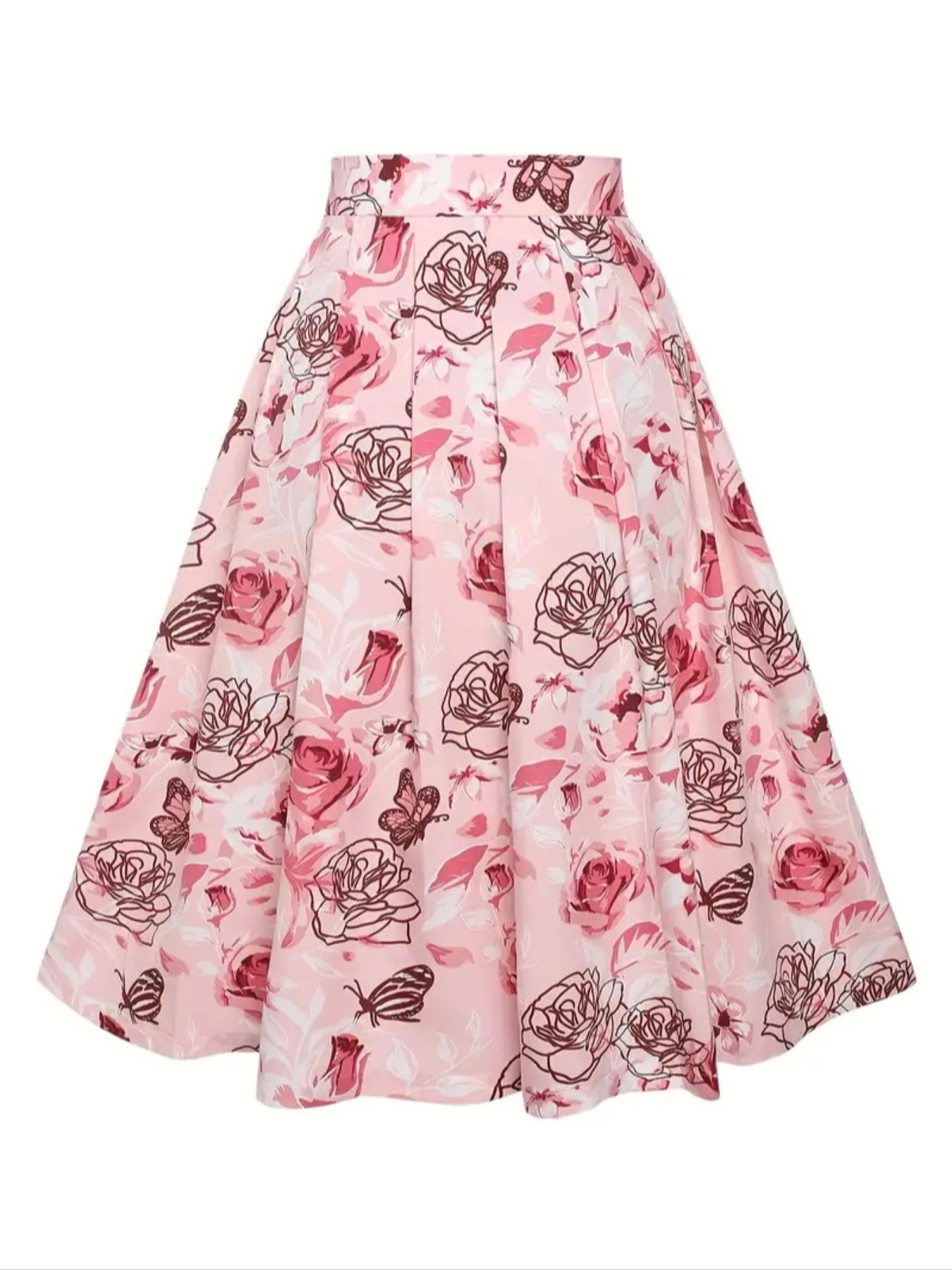 Women's Short Plain Top & Floral Print High Waist Skirt Two-piece Set, Casual Fashion Cozy Top & Skirt for Daily Outdoor Wear, Ladies Outfits for Summer Womenswear