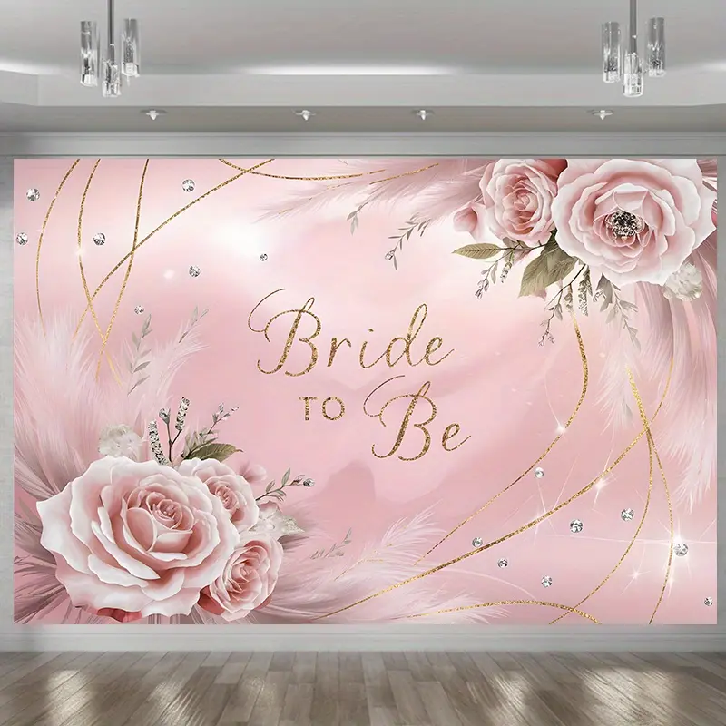 Elegant Rose Feather Bridal Shower Tapestry - Lightweight Printed Polyester Fiber Backdrop, Wedding Theme Wall Hanging for Bridal-To-Be, Baby Shower, Engagement Parties, Anniversary, Graduation Indoor-Outdoor Decor & Photography, Prints, Hangable
