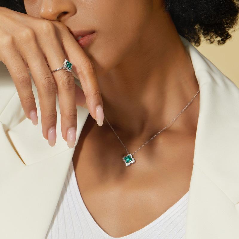 Dainty 925 Silver Clover Necklace with Lab Created Emerald, Timeless Luxury Pendant Necklace, Perfect Gift for Her, Everyday Wear Fine Jewelry#Emerald Necklace#CloverNecklace#925SterlingSilver#DaintyNecklace#LuxuryJewelry#GiftForHer