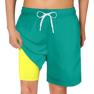 Boys Swim Trunks with Compression Liner Solid Color Bathing Suits Summer Quick Dry Swimwear Swim Shorts 6-20T(Gift)