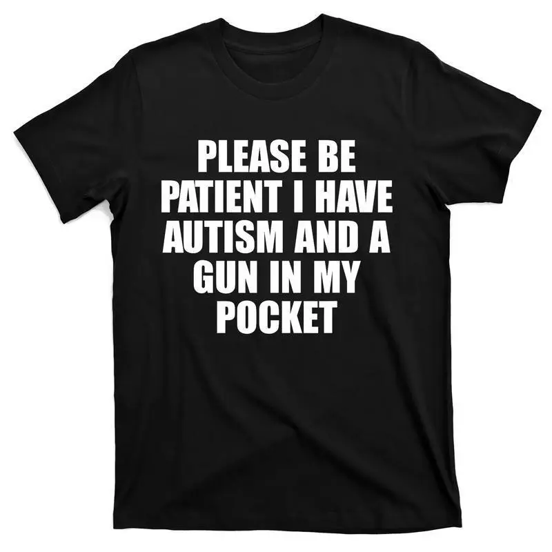 Men's Relaxed Fit Casual Style Heavy Cotton Short-Sleeve Round Neck Taped Neck Bold Message Tee - Digital Print "Please Be Patient I Have Autism - Understanding Is Key", Double-Needle Hems Hold Up to Repeats