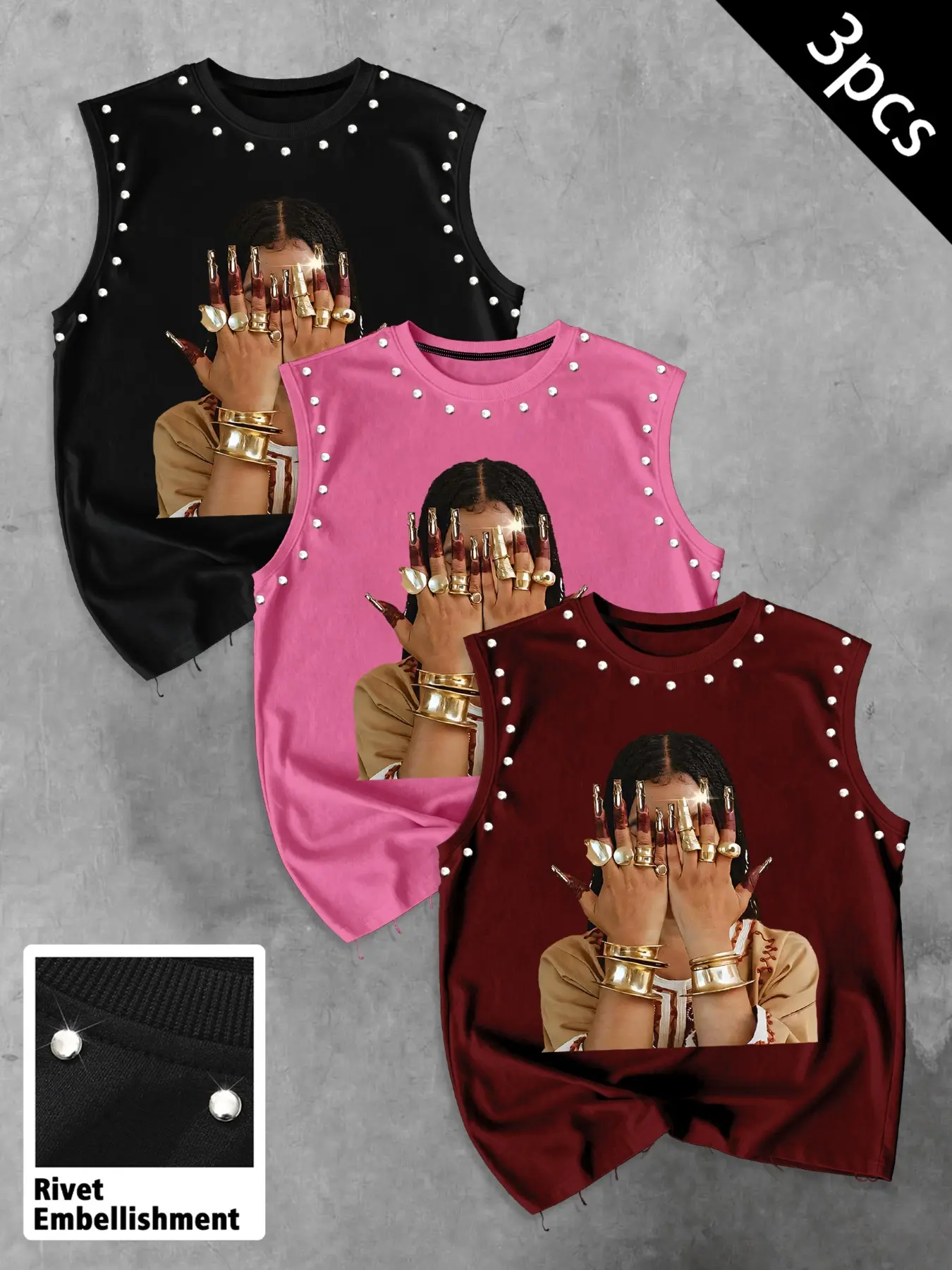 Summer Unisex Casual Tank Top Set, 3-Piece Halloween Graphic Design, Loose-Fit Street Style, Three Colors, Must-Have for Trendy