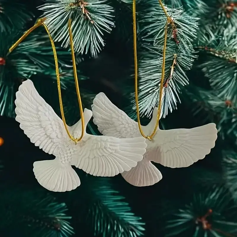 2pcs Charming Little Rascals Dove Ornaments Set, Resin Crafted Peace Symbol Decorations, Perfect for Gifting & Festive Celebrations