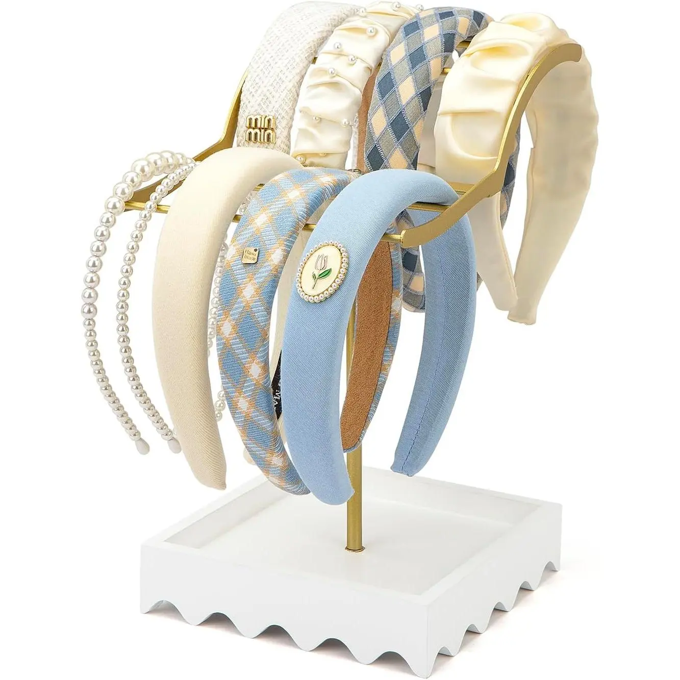 2-Tier  Headband Holder Stand, Metal Hair Band Display Rack with White  Accessories Storage Tray for Girls, Women
