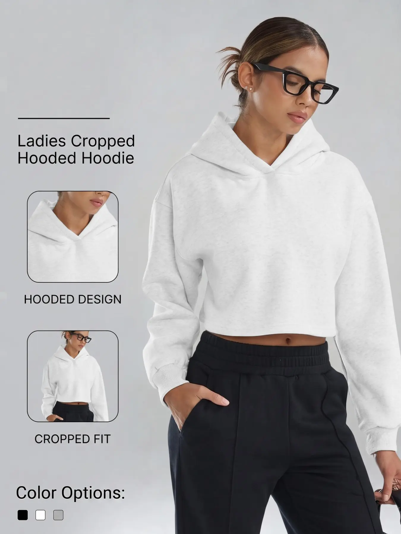 Women's Loose Short Hoodie, Long Sleeve Solid Color Crop Top, Casual Millennial Streetwear, Fitness Short Sleeve Shirt