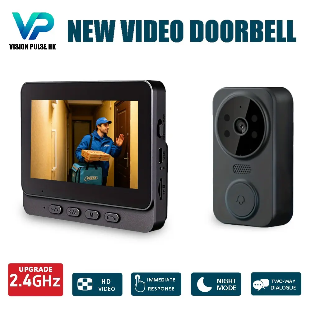 2026 Smart Wireless Video Doorbell Camera 4.3 Inch HD Screen Home Security Monitor, Two Way Intercom Audio, Infrared Night Vision, Rechargeable Battery, Wall Mounted Door Cam, Optional 32GB 64GB MicroSD Card for Indoor Household Safety Surveillance
