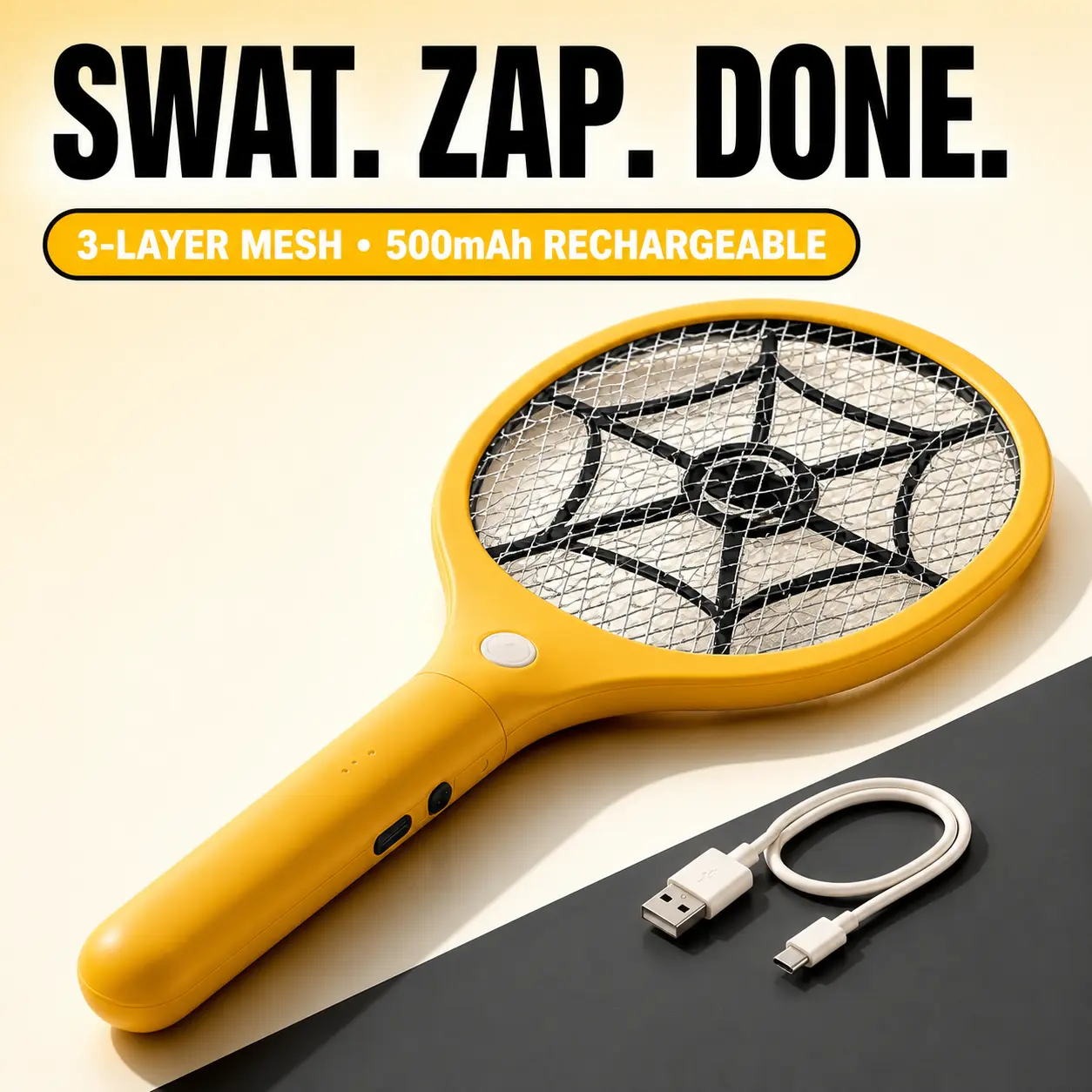 Electric Fly Swatter 3 Layer Mesh Zapper Racket 500mAh Rechargeable Battery Powered Bug Zapper Racket Indoor Outdoor Pest Control For Home Patio Backyard Camping
