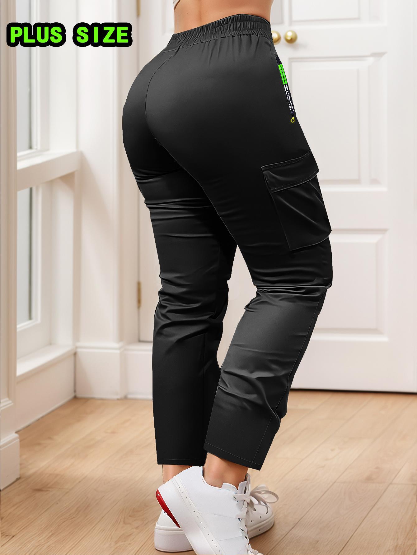 Plus Size Women's Casual Commuter Pants - Straight Fit for Daily Outdoor Activities | Breathable Fabric with Green Zipper Pockets and Dual Side Patch Pockets SpringStatements Plus Size Women's Casual Commuter Pants - Straight Fit for Daily Outdoor Activities | Breathable Fabric with Green Zipper Pockets and Dual Side Patch Pockets SpringStatements