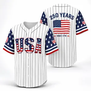 Patriotic USA 250 Baseball Jersey, Unisex Baseball Jersey Shirt，250 Years Since 1776 Back Artwork, Lightweight Polyester Button Up Top for 4th of July Holiday Outfit，summer menclothes,fashion men clothes ,clothes,outfits,men'swear,men fashion