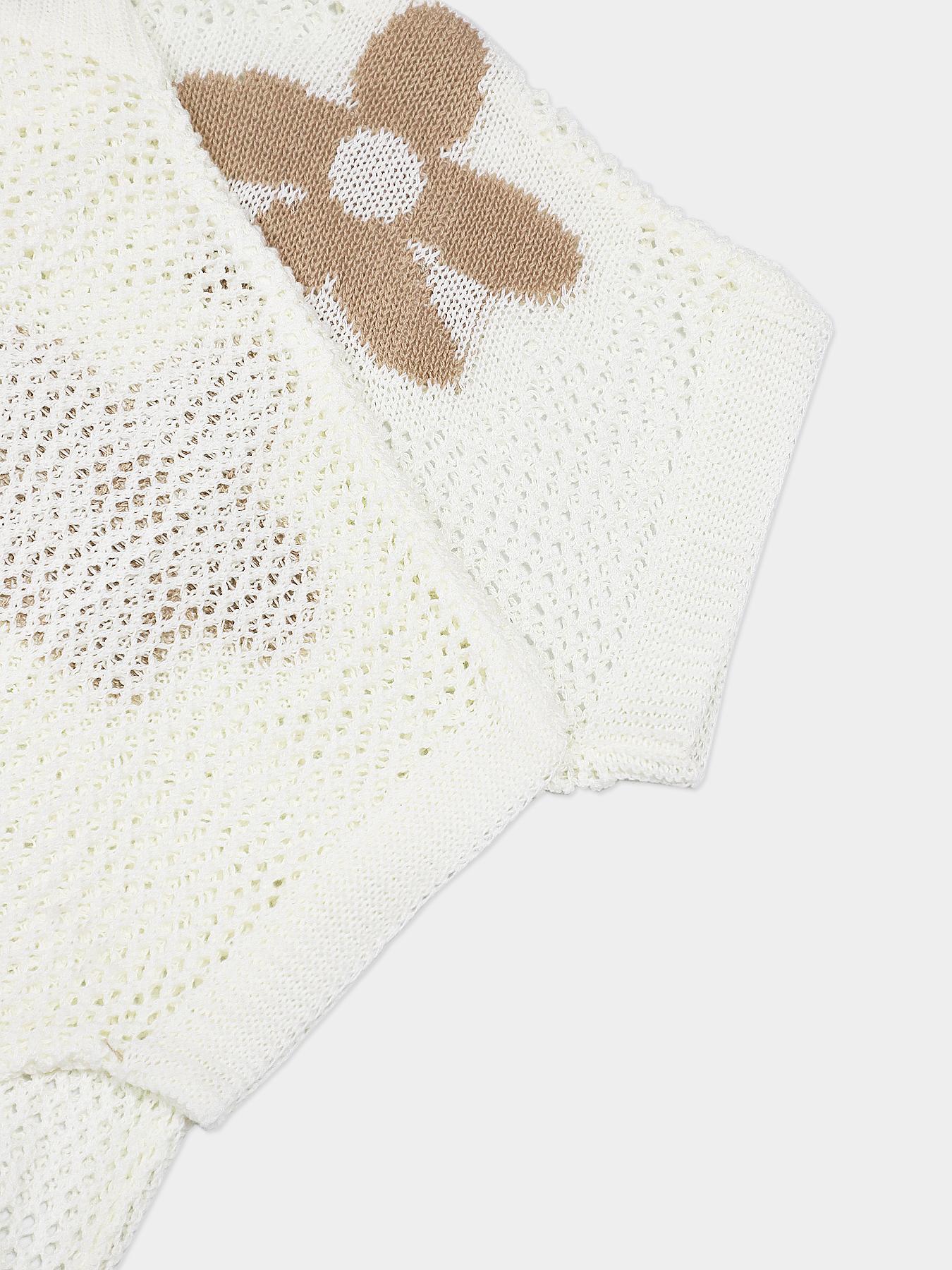 Women's Floral Pattern Hollow Out Sweater, Round Neck Casual Knit Top for Summer, Fashion Women's Knitwear for Daily Wear