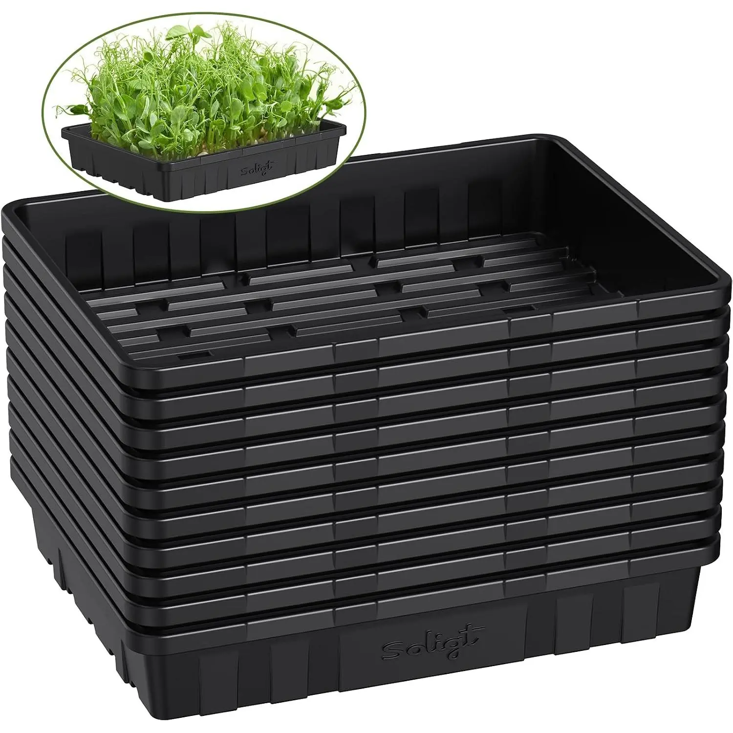 Extra Thick Heavy Duty 10 Pack Seed Starting Trays - Microgreens Growing Trays Seedling Plant Germination Starter Tray Transplant Fodder Flats, No Holes, No Leakage, Reusable, 14 * 10.8 * 2.3"