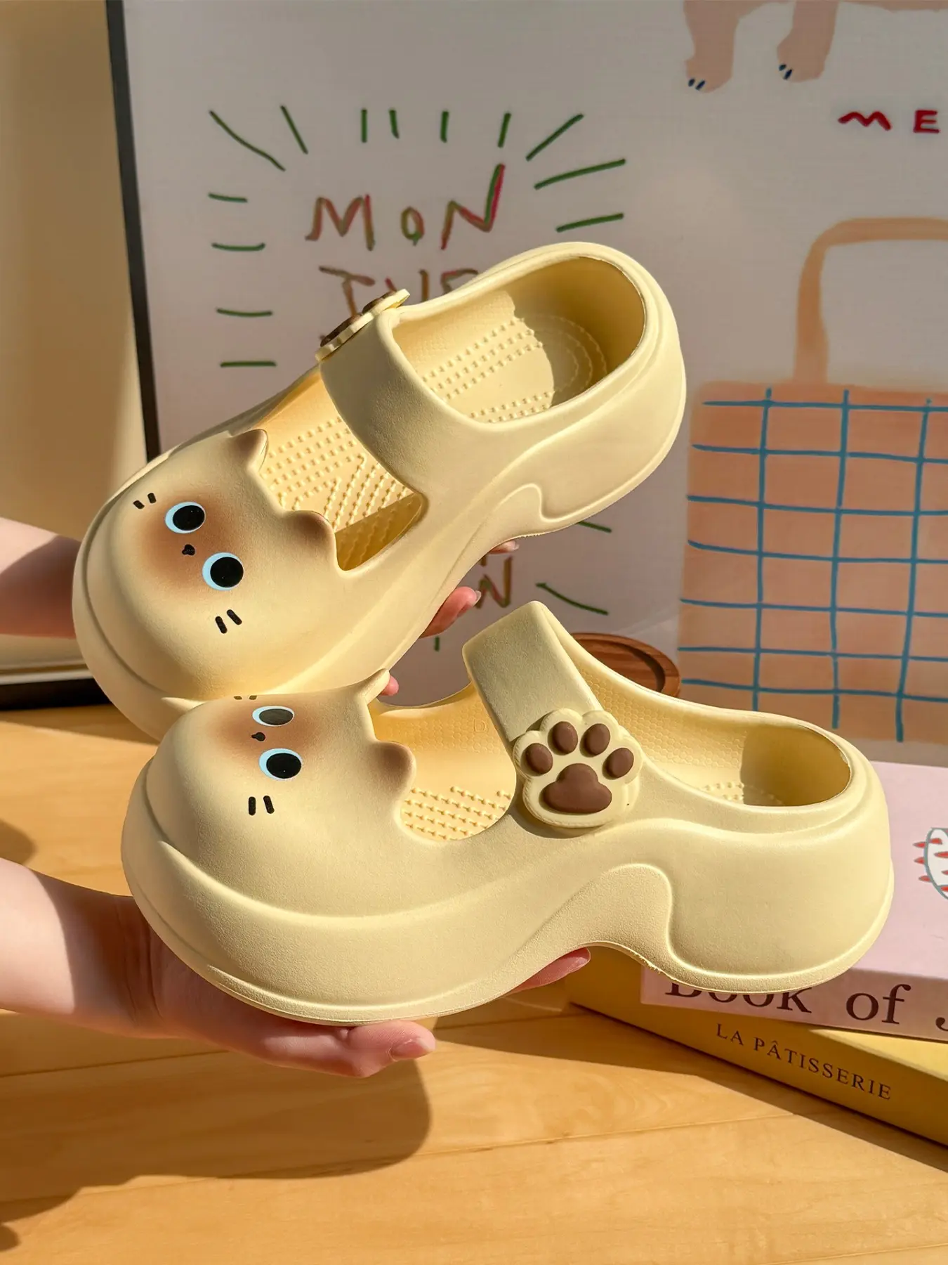 Women's Cute Cat Eva Thick Sole Shoes, Lightweight Mary Jane Slip-On Sandals, Soft Cushioned Sole, Outdoor Fashion Slippers, Summer Outdoor Footwear
