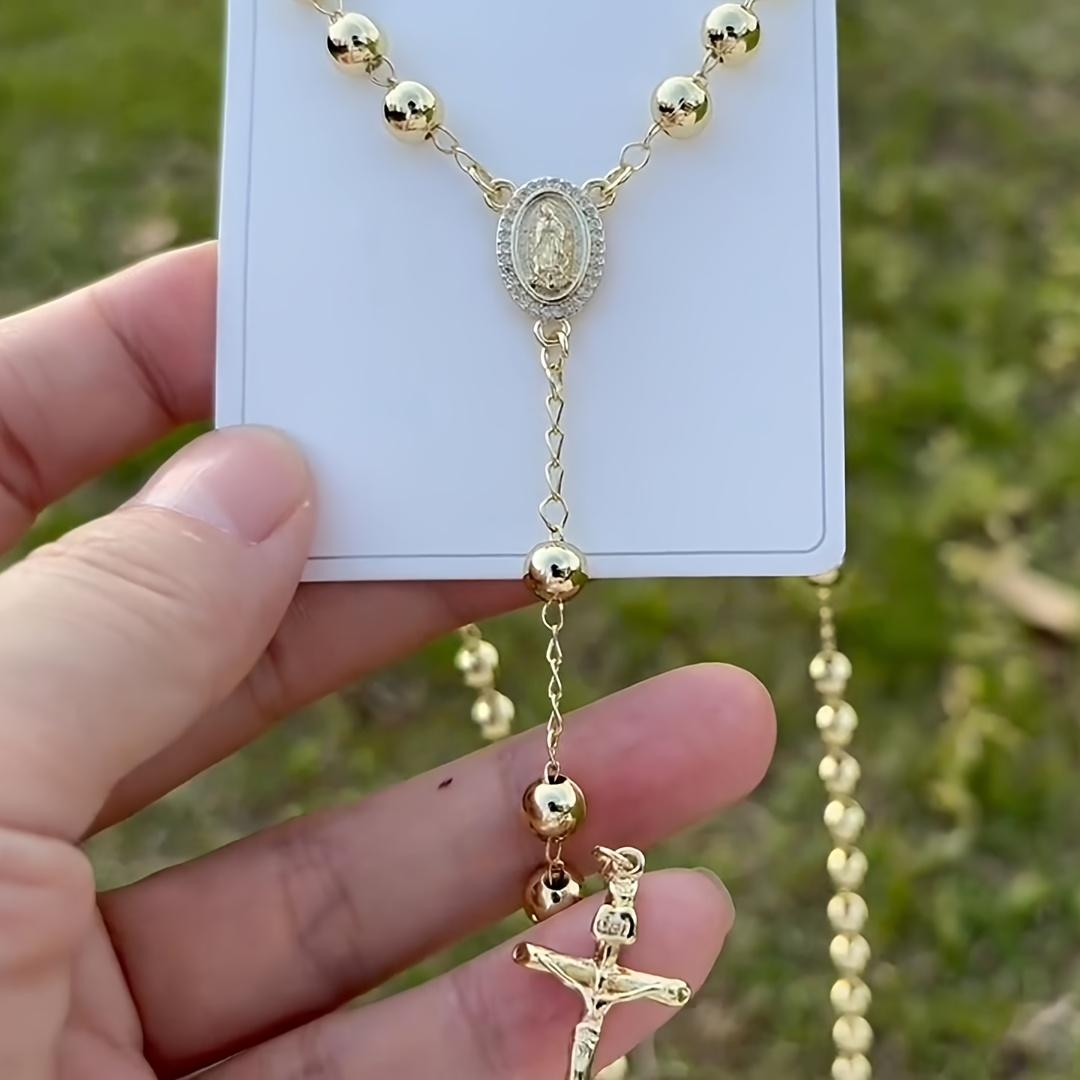14K Gold Plated Catholic Y Necklace With Our Lady Of Guadalupe And Rosary Beads - Elegant Cross Pendant For Women, Everyday Elegance | Religious Jewelry |   Durable Chain, Christian Jewelry Trendy Fashion Lover 2026 Mother'S Day Gift