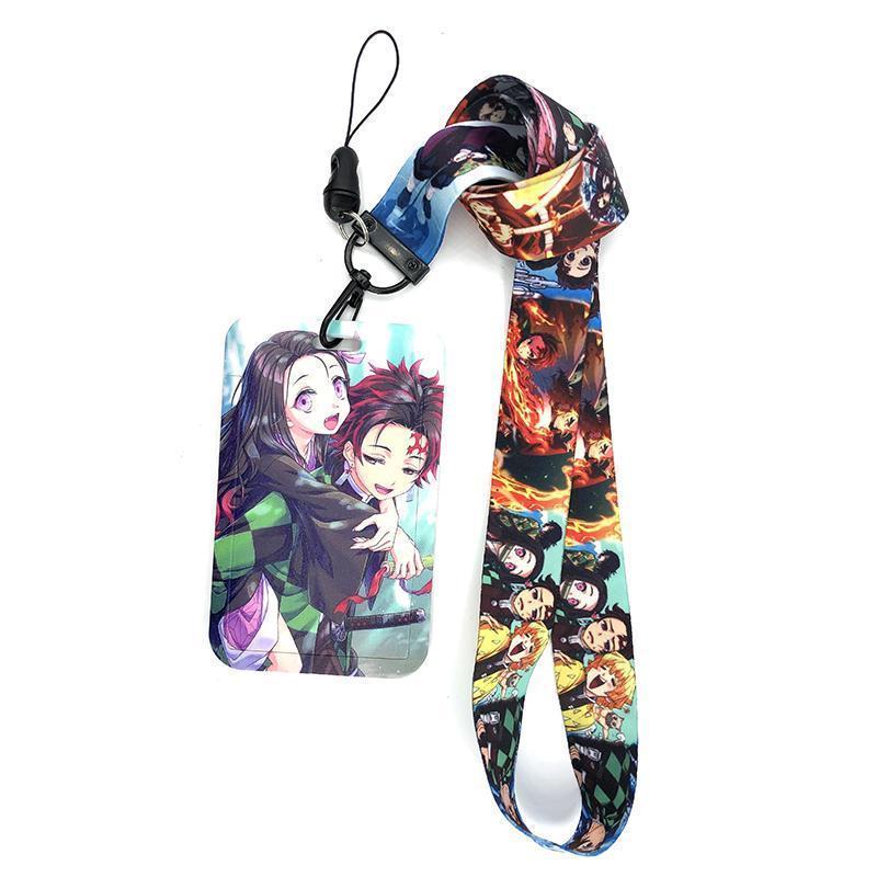 Anime Demon Slayer Print Keychain Ribbon Lanyards for Keys ID Card Phone Straps Hanging Rope Lariat Students Badge Pass Holder