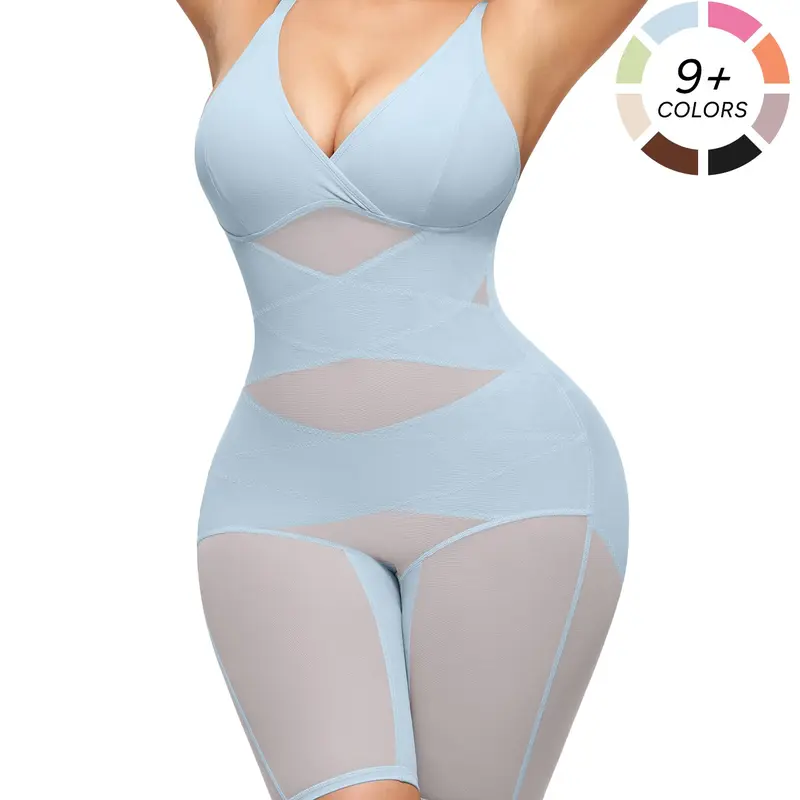 Women's V-Neck Mesh Lightweight Shaping Romper, Tummy Control Shapewear, Faja, Breathable Full-Body Shaper, All-Season Wear