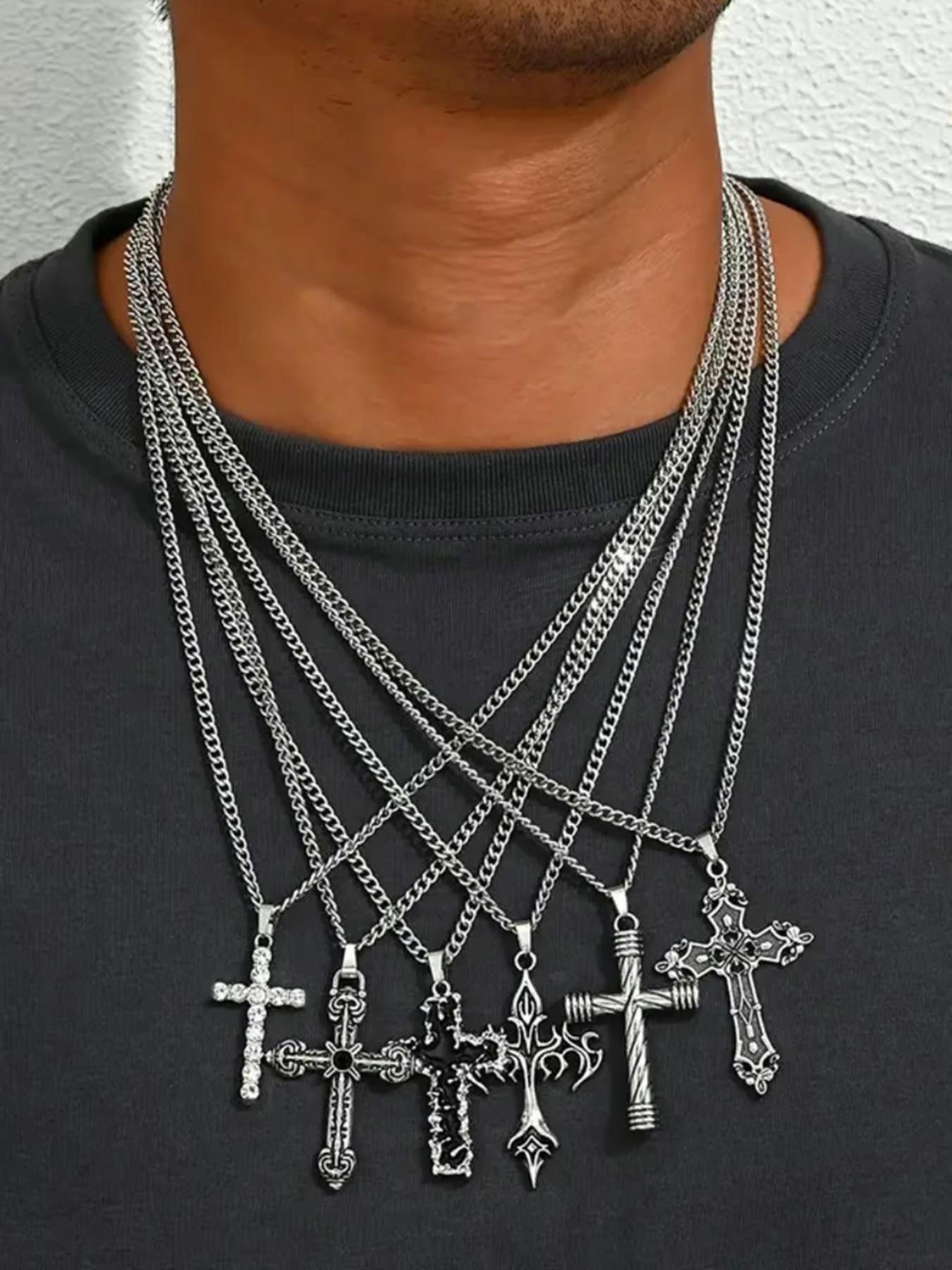 Men's Vintage Cross Pendant Necklace Set, Coptic Cross Necklace, Stainless Steel Jewelry for Party, Daily Clothing Decor, Trendy All-match & Exquisite Jewelry for Birthday Gift, Cross Necklaces