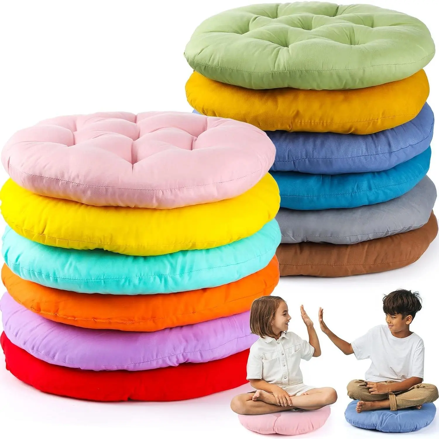 12 Pcs 16 x 16 Inches Colorful Round Floor Seating Cushions for Kids Adults Reading Classroom Home School Playing Supplies