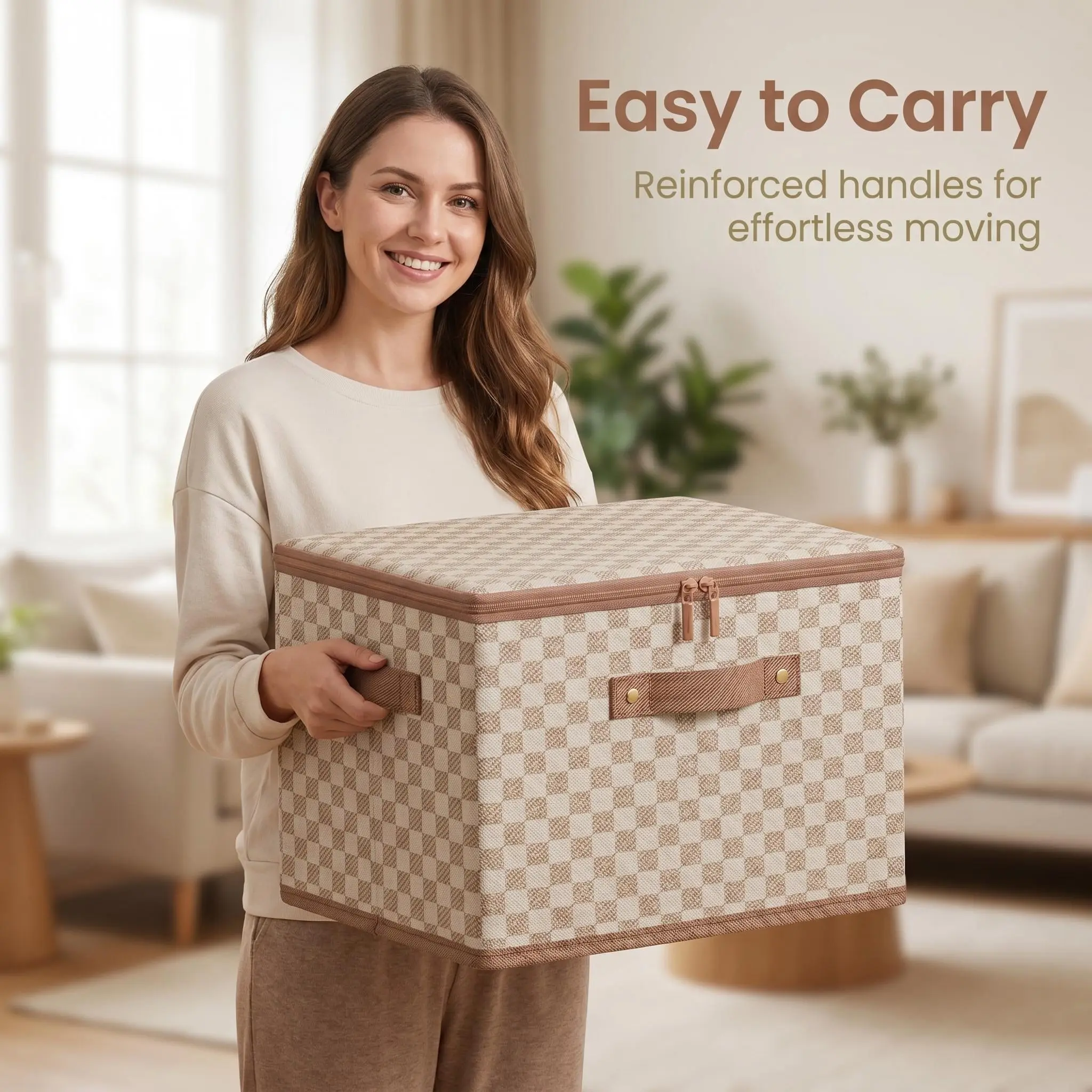 Large Fabric Storage Bins with Lids, Foldable Clothes Organizer Boxes for Closet Shelves and Wardrobes, Breathable Non-Woven Material with Sturdy Steel Frame, Dustproof Collapsible Cubes for Bedroom Dorm