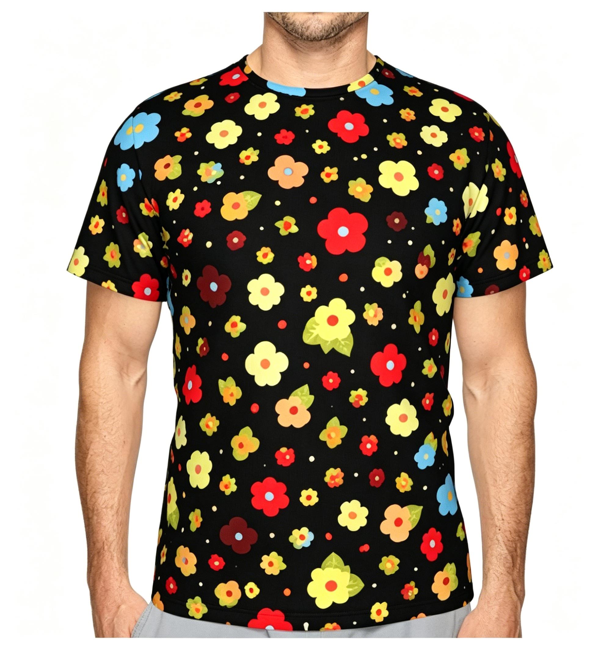 Colorful Floral Retro Cartoon Summer Full-Print Short-Sleeve 3D Printed T-Shirt, Unisex Outdoor Comfortable Top, Party Clothes, Couple Pattern, Gift for Friends