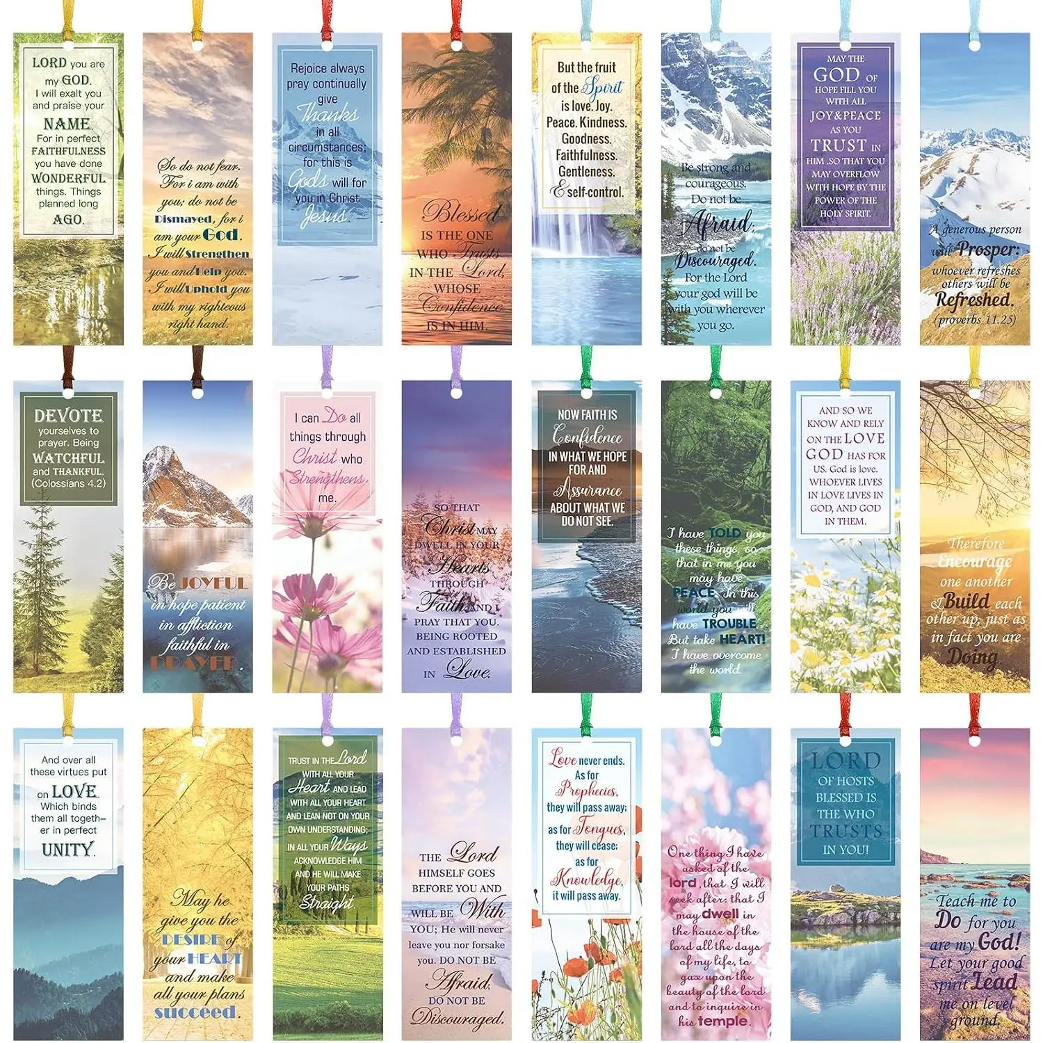 120 count Landscape  Verse Inspirational Bookmarks Scripture Christian Motivational Bookmarks Encouragement Verse Page Marker with Colorful Ribbons Gifts for Women Men Church Office Supplies