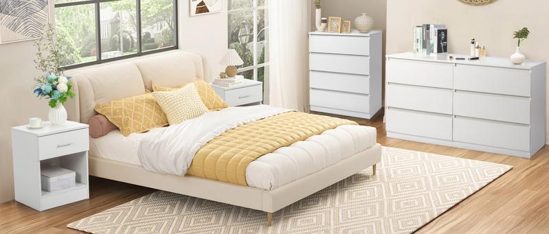 Karl home White 6 Drawer Dresser - Modern Chest of Drawers for Bedroom, Wood Dressers with Deep Drawers, Cut-Out Handles, Anti-Tipping Device, Living Room, Hallway, Entryway - 55-Inch